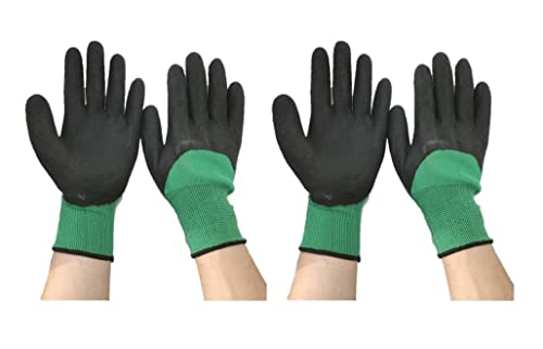 Guantes de látex de espuma duradera de doble revestimiento antiestático resistente guantes de trabajo impermeables guantes de jardín (guantes verdes látex negro, M, 12 pares)
