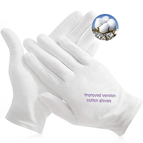 12 pares Guantes unisex de algodón blanco suave para manos secas grandes guantes de trabajo de algodón reutilizables manos secas eccema hidratante…