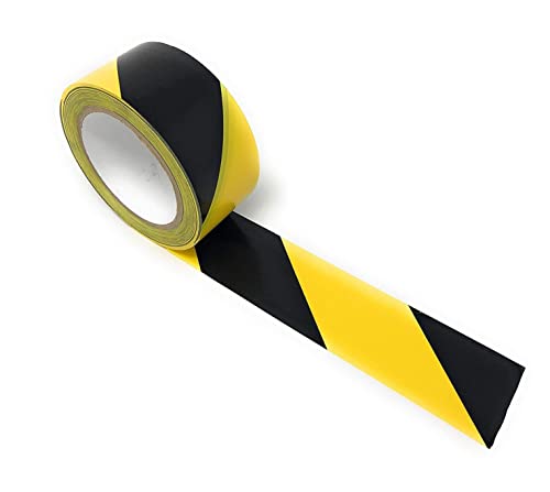 CurcKua Cinta de advertencia autoadhesiva negra y amarilla, correa de barrera para marcar peligros, resistente al desgaste, cinta de seguridad para paredes, tuberías, 50 mm x 33 m