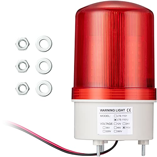 GKEEMARS Lámpara de torre de alarma de señal industrial LTE-1101J AC 110V, luz LED estroboscópica giratoria con zumbador para emergencia (rojo)