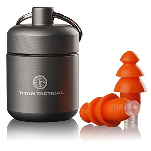 Titan Tactical 29NRR - Tapones reutilizables para los oídos (con filtro de ruido extraíble y carcasa de aluminio resistente (para canales normales y pequeños)