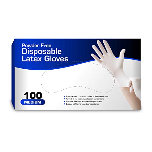 Guantes desechables de látex, sin polvo (100 guantes por caja) (mediano)