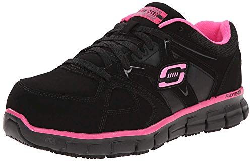 Skechers for Work Synergy Sandlot - Zapato de trabajo con cordones para mujer, Negro/Rosado, 6 US