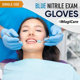 MagiCare Guantes médicos de nitrilo azul, 100 unidades, sin látex y sin polvo, guantes desechables con clasificación quimioterapia, 4 milímetros (medianos)