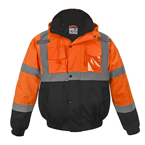SKSAFETY Chaquetas reflectantes de alta visibilidad para hombre, chaqueta de seguridad clase 3 para hombre, impermeable, abrigos de construcción de trabajo de alta visibilidad, naranja y negro, Medium
