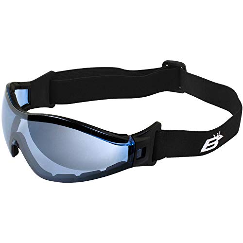 Birdz Eyewear Boogie Z87.1 - Gafas de seguridad acolchadas de espuma para motocicleta, esquí, paracaidismo, marco negro con lentes transparentes antivaho (azul)
