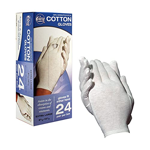 CARA Dermatological Cotton Gloves, Extra Large, 24 Count
