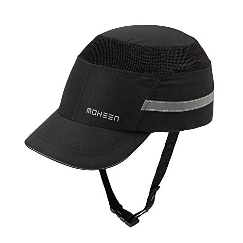 Gorra ligera de seguridad – Gorro protector transpirable estilo béisbol con rayas reflectantes negro ala corta