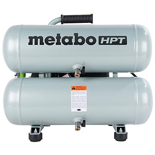 Metabo HPT Compresor de aire, 4 galones, eléctrico, doble pila, portátil, hierro fundido, bomba lubricada de aceite, 135 PSI, 1 año de garantía (EC99S)