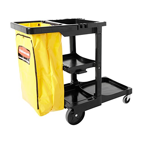 Rubbermaid Commercial Housekeeping 3-Shelf Cart with Zippered Yellow Vinyl Bag, Black, FG617388BLA