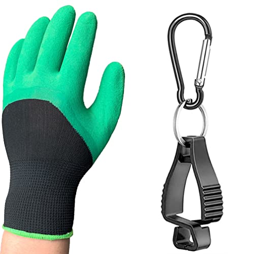 Los brazos y las manos del hombre vistiendo de verde ligero tejido  sintético guantes de jardinería con muñequeras elástico negro, un guante  equipado con dedos en garra Fotografía de stock - Alamy
