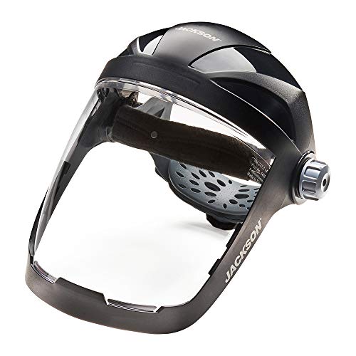 Jackson Safety QUAD500 - Protector facial con casco de trinquete, tinte transparente, revestimiento antivaho, negro, 14220