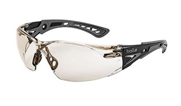 Bolle Safety Rush+ Safety Glasses, Black & Grey Frame, Light Amber Lenses