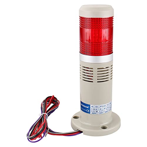 Baomain Luz intermitente de advertencia de alarma 24V DC industrial con zumbador de luz brillante LED roja lámpara de torre de señal