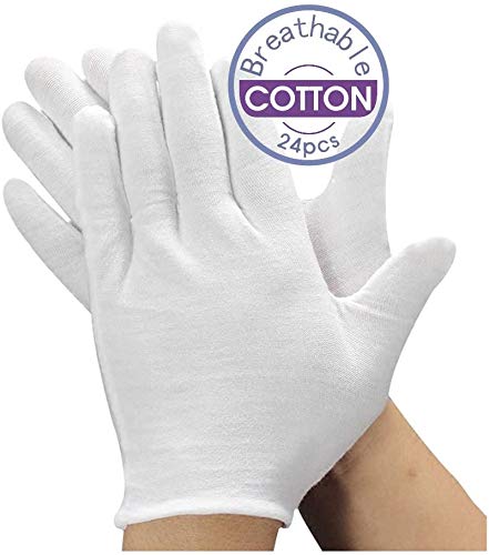 12 pares unisex de algodón blanco suave para eccema, guantes para hidratar las manos secas de algodón blanco (grande)…