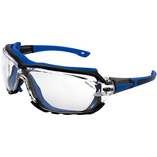 Birdz Junta de gafas de seguridad acolchada para motociclismo, motociclismo, deporte, gafas médicas ANSI z87.1 (azul-transparente)