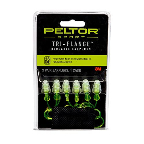 Peltor Sport Tri-Flange Corded Reusable Earplugs, 3-Pair Per