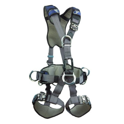 3M 1113346 DBI-SALA ExoFit NEX - Arnés de rescate de cuerpo; parte trasera de aluminio/delantero/suspensión; anillos en D, cinturón con almohadilla/anillos laterales en D, correas de bloqueo para las piernas, mediano, azul/gris