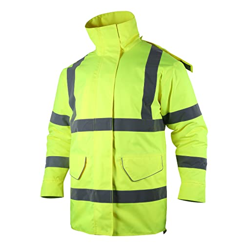 SKSAFETY Chaquetas reflectantes de alta visibilidad para hombre, chaqueta  de seguridad impermeable clase 3 con bolsillos, abrigos amarillos Hi Vis  con