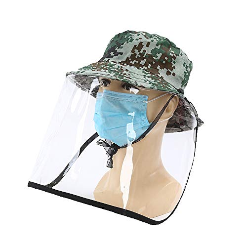 HANSHAN Sombrero de Protección Unisex al aire libre cascos de seguridad careta anti-anti-saliva Escupir anti-niebla gorra de pescador con la tapa de todos enfrentamos visera desmontable Claro facial V