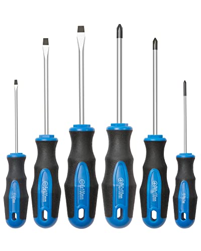 Magnetic Screwdriver Set 6 PCS, Professional Cushion Grip 3 Phillips and 3 Flat Head Tips Screwdrivers Non-Slip for Repair Home Improvement Craft