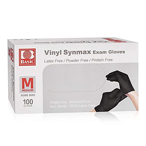 Guantes desechables de vinilo Synmax, 100 unidades, sin látex y sin polvo, mediano, color negro