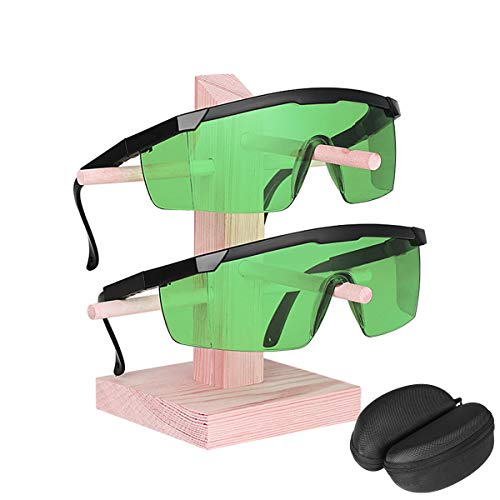 Comgrow Gafas de mejora láser verde, 2 paquetes – Gafas de seguridad de protección ocular para nivel láser verde, herramientas láser rotativas y multilínea – Gafas con patillas ajustables (caja protectora incluida)