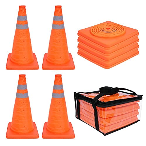 hatatit Conos de seguridad plegables de PVC de 45,7 cm para aparcamiento de carretera, color naranja fluorescente y reflectante
