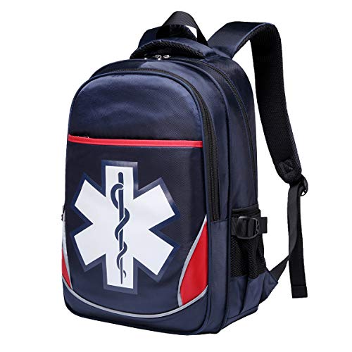 Camoredy First Aid Bag - Mochila médica vacía de emergencia roja para primeros auxilios, bolsa de trauma impermeable con múltiples bolsillos para viajes, viajes de campo, camping, senderismo, tropas exploradoras, cuidado de niños (azul)