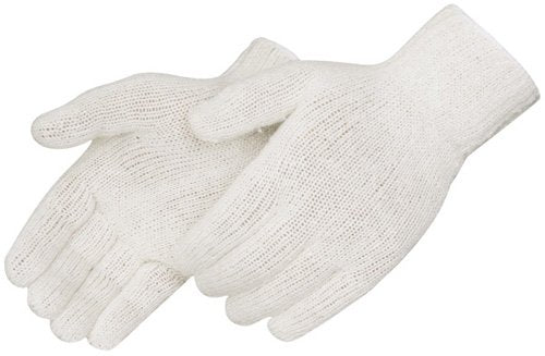 Liberty K4517Q Cotton/Polyester Regular Weight Plain Seamless Knit Glove with Elastic String Knit Wrist, Large, Natural White (Pack of 12)