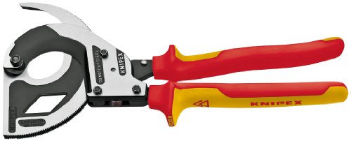 KNIPEX Tools 95 36 320 - Cortador de Cable de carraca con Mango Aislado de 1000 V, Rojo/Amarillo