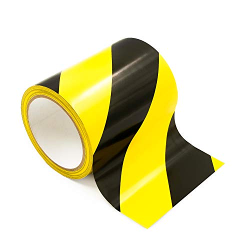 Bertech Cinta de advertencia de seguridad para piso, 3 pulgadas x 54 pies, rayas negras y amarillas