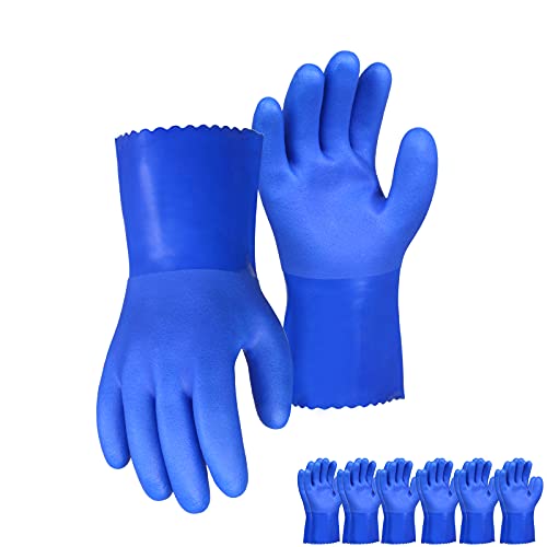 6 pares de guantes resistentes con revestimiento de PVC resistentes a los productos químicos, 10.5 pulgadas, guantes de trabajo de seguridad, reutilizables, protección ácida, alcalina y aceite, antideslizante, grande (L, 6 pares)