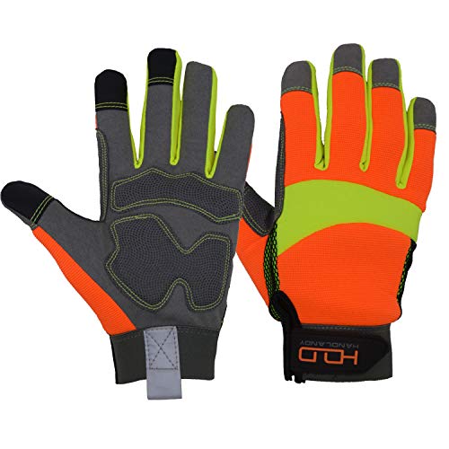 HANDLANDY Guantes reflectantes naranjos, guantes antivibración, de alta visibilidad, guantes de trabajo para hombre y mujer, con pantalla táctil (XXL)