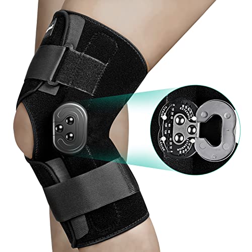 NEENCA Rodillera articulada, inmovilizador de rodilla ajustable con estabilizadores laterales de diales de bloqueo, soporte médico ROM para dolor de rodilla, artritis, ACL, PCL, desgarro de menisco, lesiones/recuperación post OP