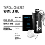 DownBeats - Tapones auditivos reutilizables de alta fidelidad para conciertos, música y músicos (tapones transparentes para los oídos, funda negra)