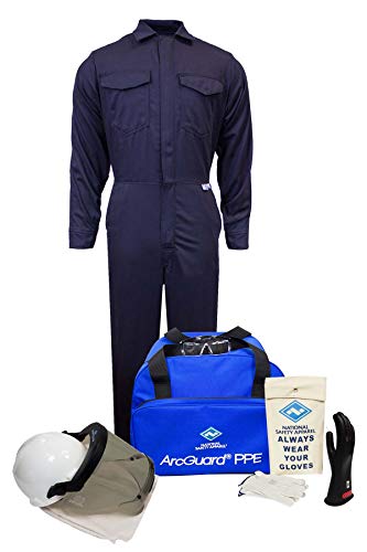 National Safety Apparel KIT2CV11MD08 ArcGuard UltraSoft Arc Flash Kit with Coverall, 12 Calorie, Medium, Size 8, Navy