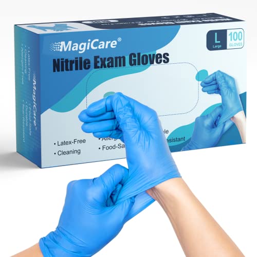 MagiCare Guantes de nitrilo azul, desechables, sin látex, de grado médico, 100 guantes/caja (medianos)