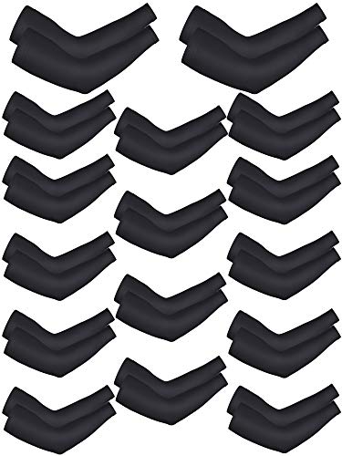 16 pares de mangas de protección UV unisex mangas largas para el brazo de enfriamiento mangas de seda hielo (colores clásicos) (negro)