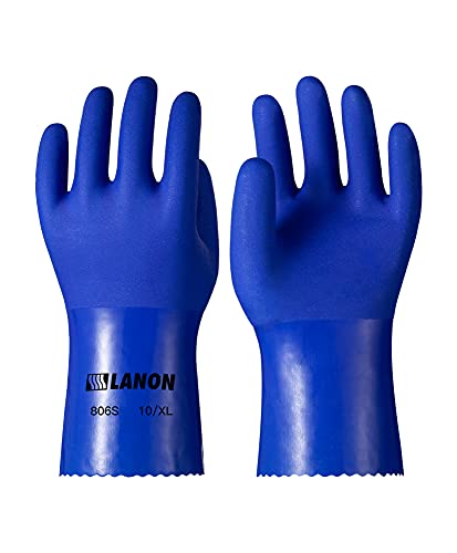 LANON 6 pares de guantes resistentes a los productos químicos con revestimiento de PVC, reutilizables, guantes de trabajo de seguridad, protección ácida, alcalina y aceite, antideslizantes, grandes