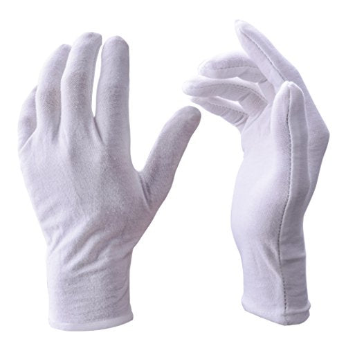 Zealor - Guantes blancos, 12 pares de guantes de algodón suave, guantes de inspección plateados, guantes de forro elástico, tamaño mediano