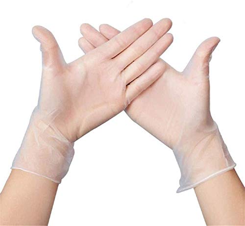 Guantes de nitrilo, sin polvo, guantes sin látex, guantes desechables, guantes de alimentos, caja de 100 (transparente, mediano)