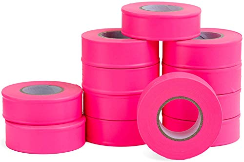AdirPro Paquete de 12 cintas fluorescentes para marcar – Cinta de neón multiusos – Gran etiquetado visual y etiquetado para uso en el hogar y el lugar de trabajo (rosa fluorescente, 150 pies)