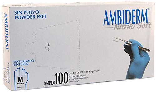 AMBIDERM Guante DESECHABLE DE NITRILO Soft Azul Caja C/100 PZAS (Mediano)