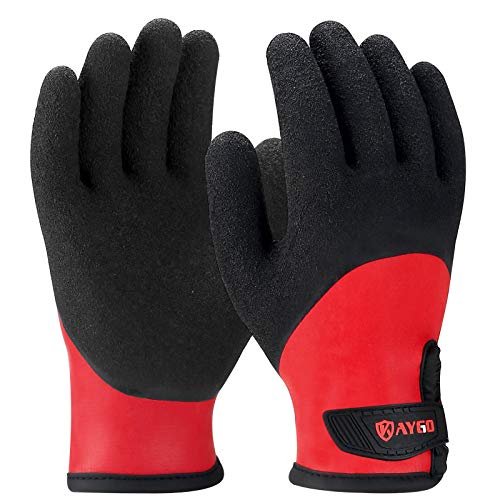 Guantes de trabajo impermeables aislados KG140W, guantes de trabajo aislados con forro térmico acrílico y doble agarre arrugado recubierto de látex en la mano completa (1, pequeño)