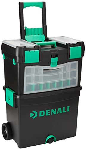 Marca Amazon - Caja de herramientas con ruedas Denali con mango cómodo plegable y almacenamiento superior extra-­ble