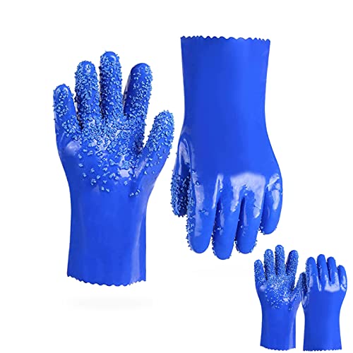 2 pares de guantes de PVC resistentes a los productos químicos, guantes de limpieza de drenaje, guantes de máquina de alcantarillado reutilizables, guantes de trabajo de seguridad, protección contra ácidos, álcalis y aceite, antideslizantes, XL (XL)