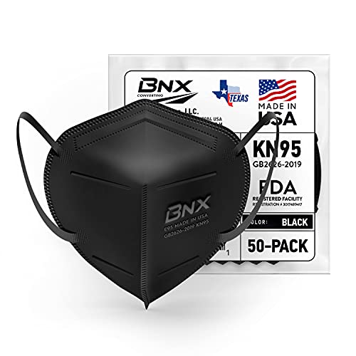 BNX - Máscara facial KN95 A96-2 para billete de pato, 20 unidades, fabricado en Estados Unidos (diadema) (GB2626-2019), máscara de filtrado de partículas, máscara facial desechable antipolvo, color negro