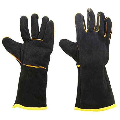 KGEZW Guantes protectores de soldadura de servicio pesado 1 par soldadores de cuero de cuero guantes de cuero de cuero guantes de soldadura de soldadura negra guantes