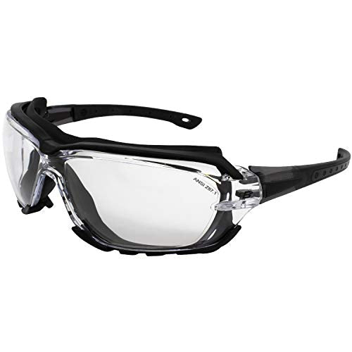 Birdz Gafas de sol deportivas acolchadas de seguridad para motocicleta, color negro con lente transparente